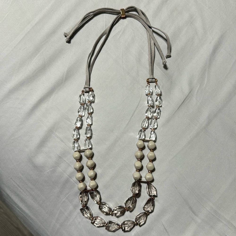 Beautiful Premier Designs necklace.  Taupe and clear crystals.  Costume jewelry.